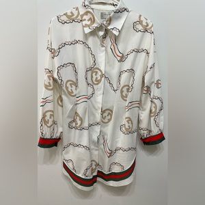 Cream,Beige,Red and Green G Dress. Knee length, Size small.